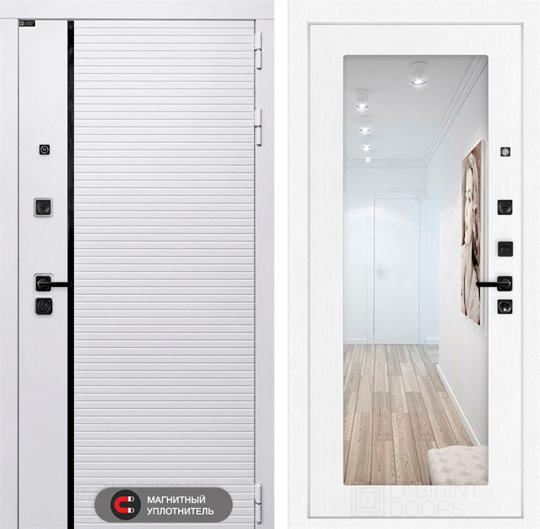 Входная белая дверь Лабиринт ROYAL с зеркалом 18 - Белое дерево 3918955