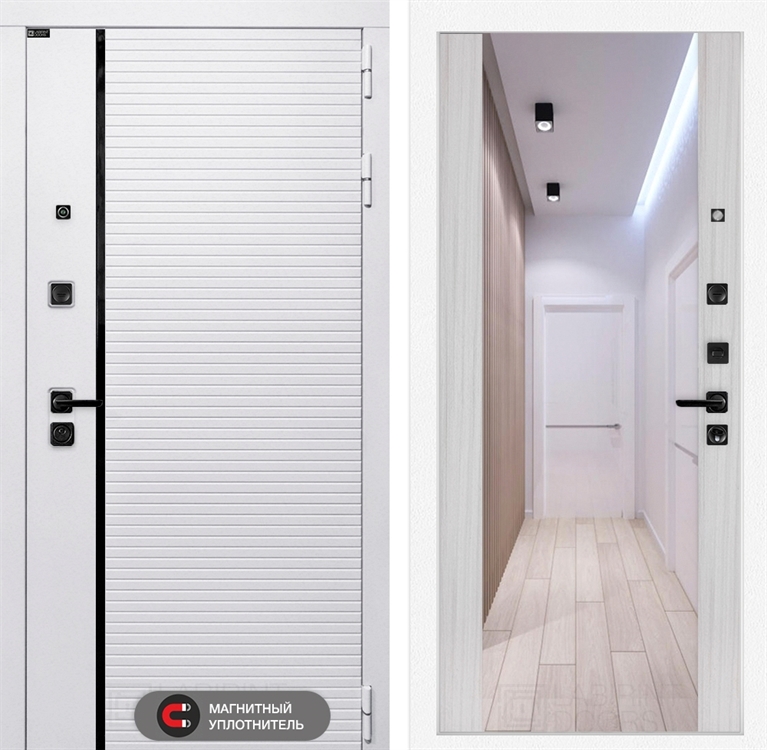 Входная белая дверь Лабиринт ROYAL с зеркалом Максимум - Сандал белый 3918949