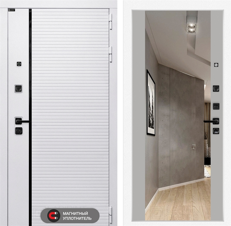 Входная белая дверь Лабиринт ROYAL с зеркалом Максимум - Грей софт 3918951