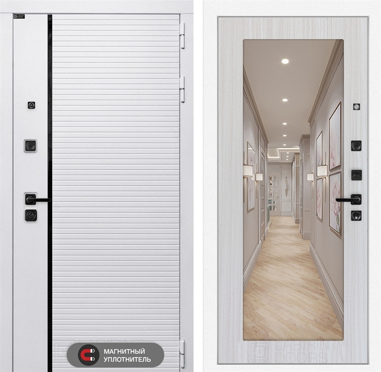 Входная белая дверь Лабиринт ROYAL с зеркалом 18 - Сандал белый 38452