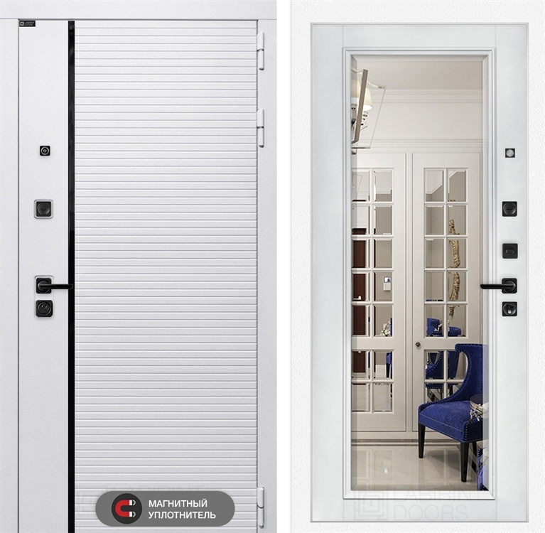 Входная белая дверь Лабиринт ROYAL с зеркалом Фацет - Белый софт 38454