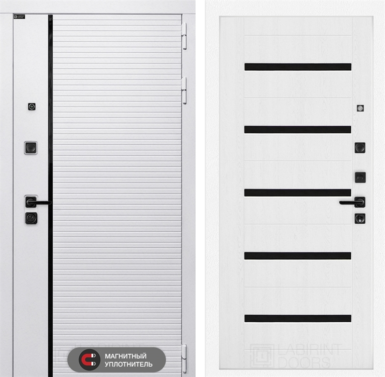 Входная белая дверь Лабиринт ROYAL 01 - Белое дерево, стекло черное 38455