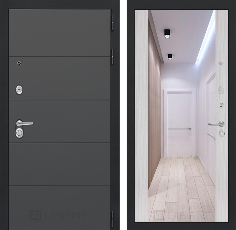 Входная металлическая дверь Лабиринт ART графит с Зеркалом Максимум - Сандал белый 2491437