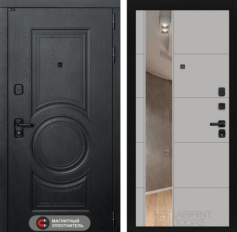 Входная металлическая дверь Лабиринт GRAND с Зеркалом 19 - Грей софт 42234