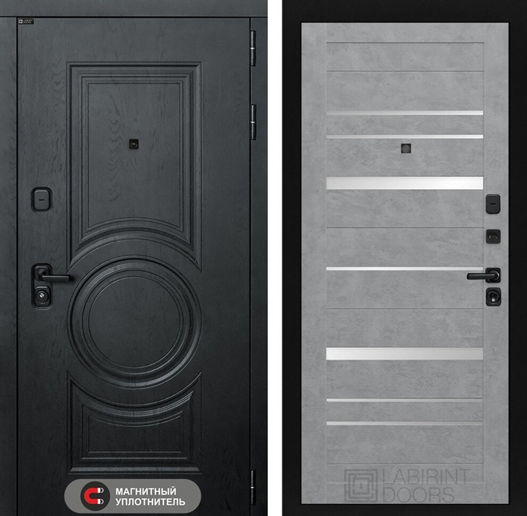 Входная металлическая дверь Лабиринт GRAND 20 - Бетон светлый, зеркальные вставки 42248