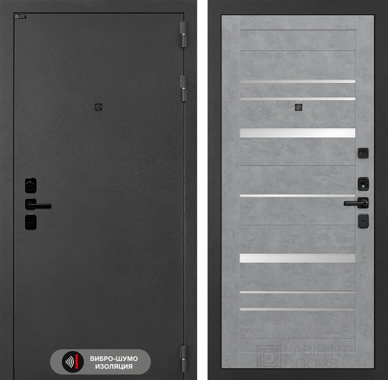 Входная металлическая дверь Лабиринт ACUSTIC 20 - Бетон светлый, зеркальные вставки 42329