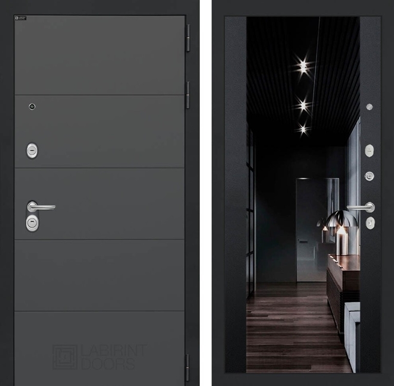 Входная металлическая дверь Лабиринт ART с тонированным зеркалом Максимум - Черный кварц 42350