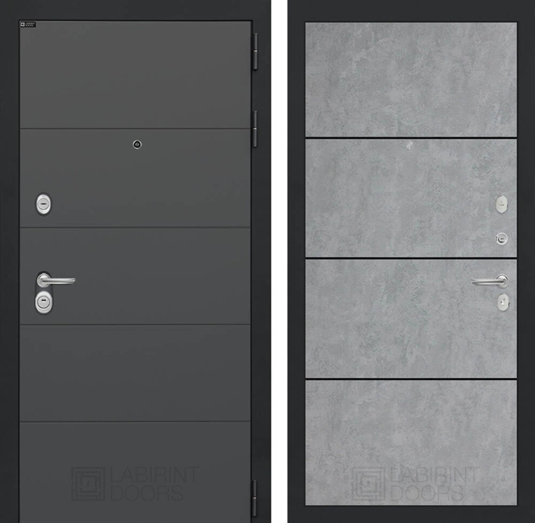 Входная металлическая дверь Лабиринт ART графит 25 - Бетон светлый, черный молдинг 42353