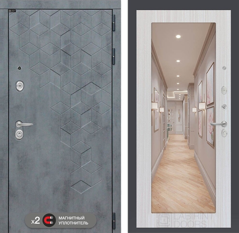 Входная металлическая дверь Лабиринт Бетон с зеркалом 18 - Сандал белый 42402