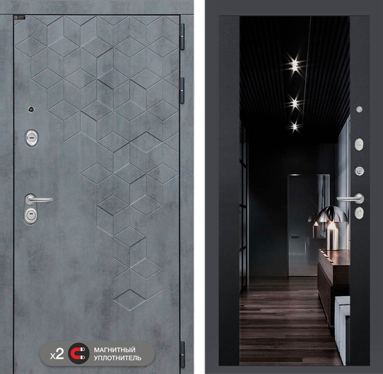 Входная металлическая дверь Лабиринт Бетон с тонированным зеркалом Максимум - Черный кварц 42403