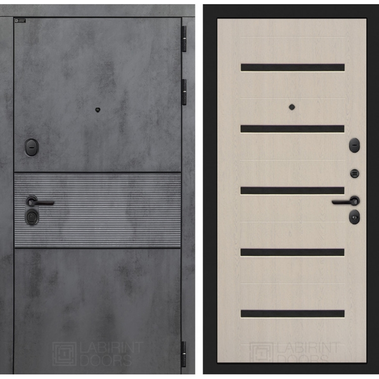 Входная металлическая дверь Лабиринт INFINITY 01 - Беленый дуб, стекло черное 42488