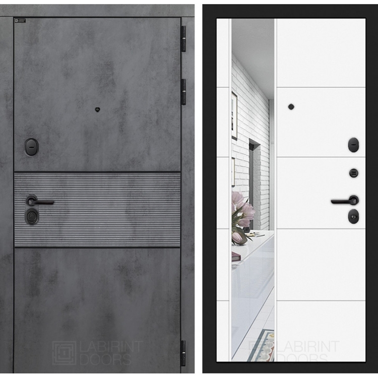 Входная металлическая дверь Лабиринт INFINITY с Зеркалом 19 - Белый софт 42494