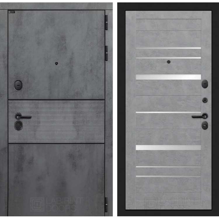 Входная металлическая дверь Лабиринт INFINITY 20 - Бетон светлый, зеркальные вставки 42497