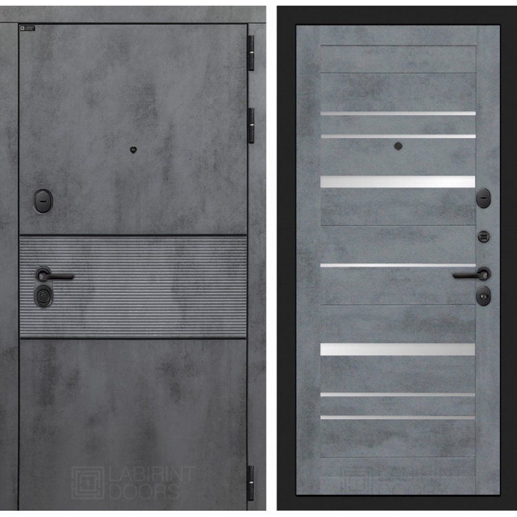 Входная металлическая дверь Лабиринт INFINITY 20 - Бетон темный, зеркальные вставки 42498