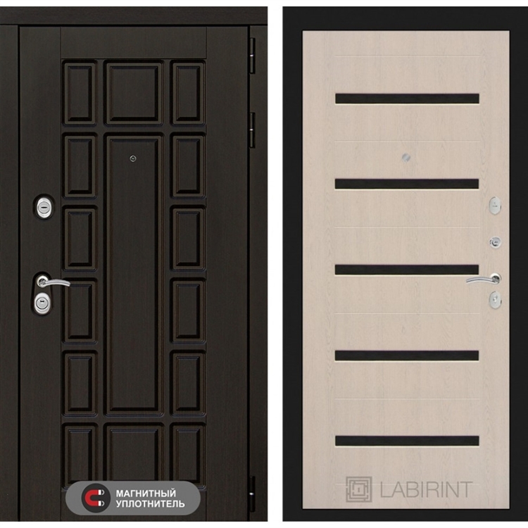 Входная металлическая дверь Лабиринт Нью-Йорк 01 - Беленый дуб, стекло черное 1647801