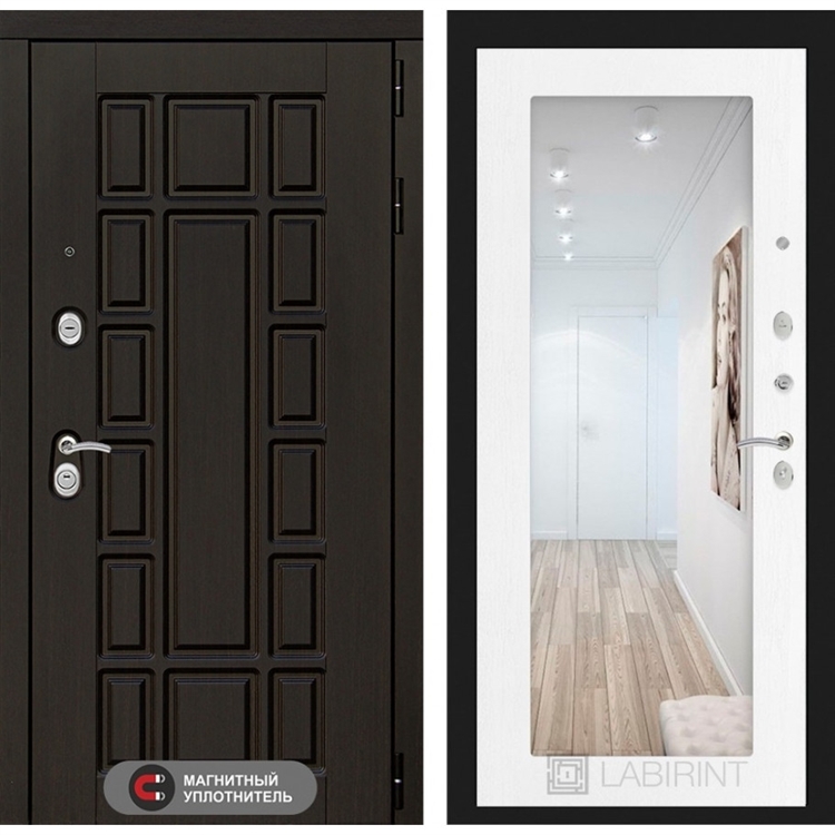 Входная металлическая дверь Лабиринт Нью-Йорк с Зеркалом 18 - Белое дерево 2657135