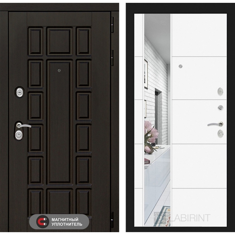 Входная металлическая дверь Нью-Йорк с Зеркалом 19 - Белый софт 2827005