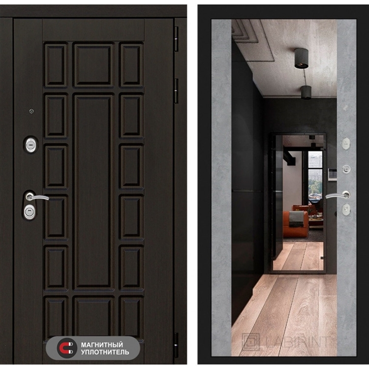 Входная металлическая дверь Лабиринт Нью-Йорк с Зеркалом Максимум - Бетон светлый 3232514