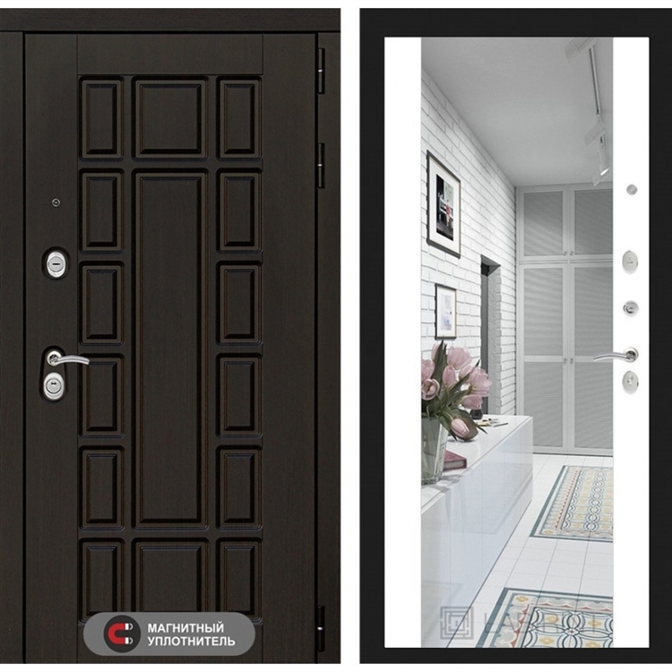 Входная металлическая дверь Лабиринт Нью-Йорк с широким зеркалом - Белый soft 1322565