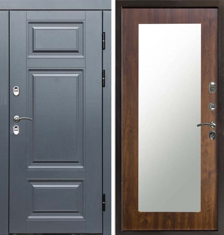 Входная металлическая дверь с терморазрывом Интерма Триумф с зеркалом Дуб 42636