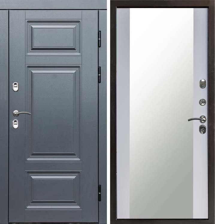 Входная металлическая дверь с терморазрывом Интерма Триумф СБ-16 с зеркалом Белый софт 42630