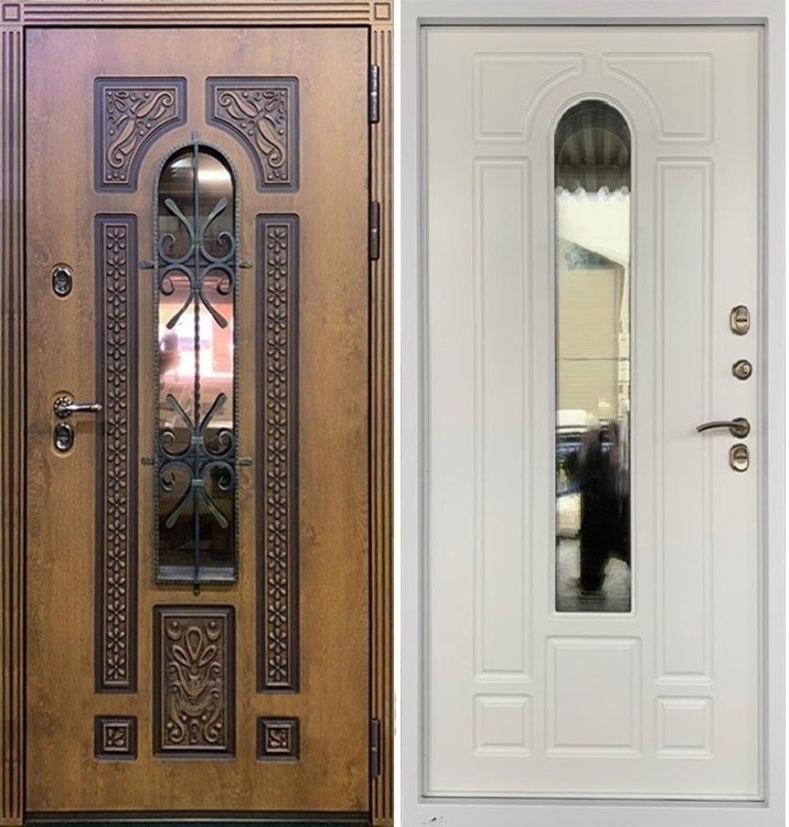 Входная металлическая дверь Терморазрывом с ковкой, стеклопакетом, Эмаль белая 41874