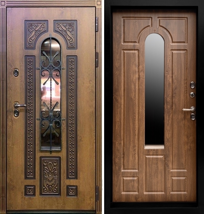 Входная металлическая дверь Терморазрывом с ковкой, стеклопакетом Голден оак 43031