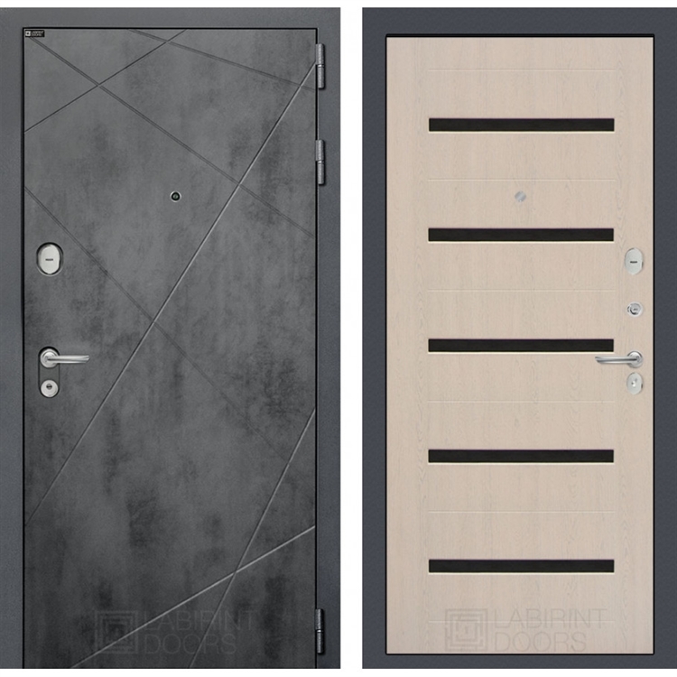Входная металлическая дверь Лабиринт LOFT 01 - Беленый дуб, стекло черное 43486
