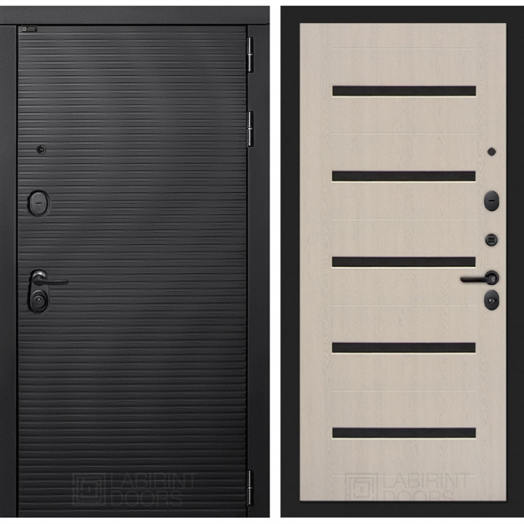 Входная металлическая дверь Лабиринт VOLCANO 01 - Беленый дуб, стекло черное 43594