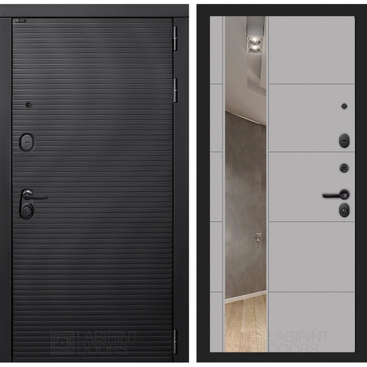 Входная металлическая дверь Лабиринт VOLCANO с Зеркалом 19 - Грей софт 43603