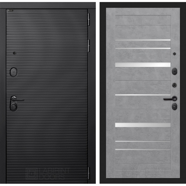 Входная металлическая дверь Лабиринт VOLCANO 20 - Бетон светлый, зеркальные вставки 43608