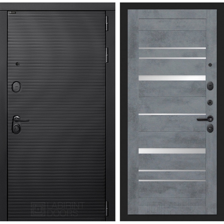 Входная металлическая дверь Лабиринт VOLCANO 20 - Бетон темный, зеркальные вставки 43609