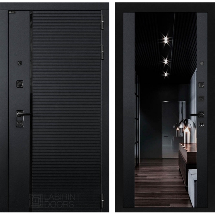 Входная металлическая дверь Лабиринт PIANO с Зеркалом тонированным Максимум - Черный кварц 44359