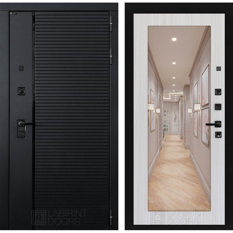 Входная металлическая дверь Лабиринт PIANO с зеркалом 18 - Сандал белый 44368