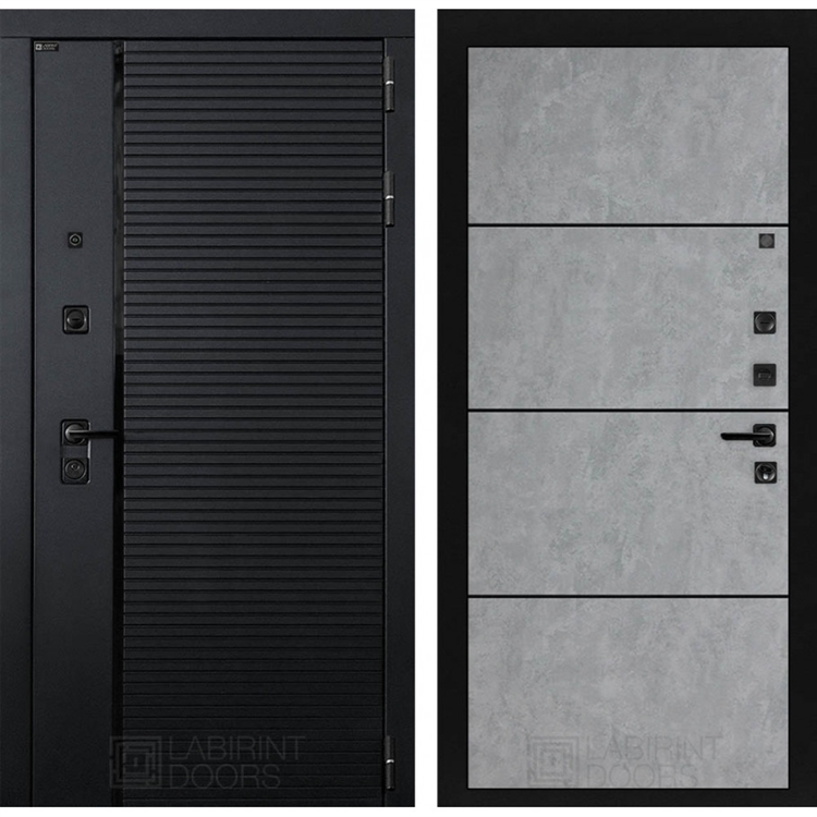 Входная металлическая дверь Лабиринт PIANO 25 - Бетон светлый, черный молдинг 44370