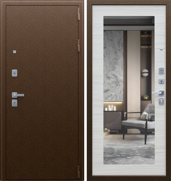 Входная металлическая дверь АСД Спартак с Зеркалом Акация светлая 7165