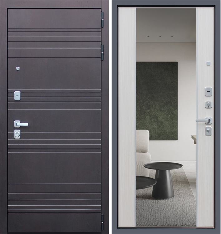 Входная металлическая дверь АСД Дуэт с Зеркалом СБ-16 Белая лиственница 7215