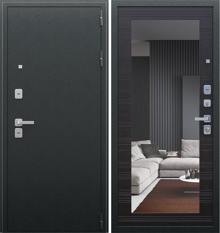 Входная металлическая дверь АСД NEXT-1 | Венге поперечный с зеркалом 44870