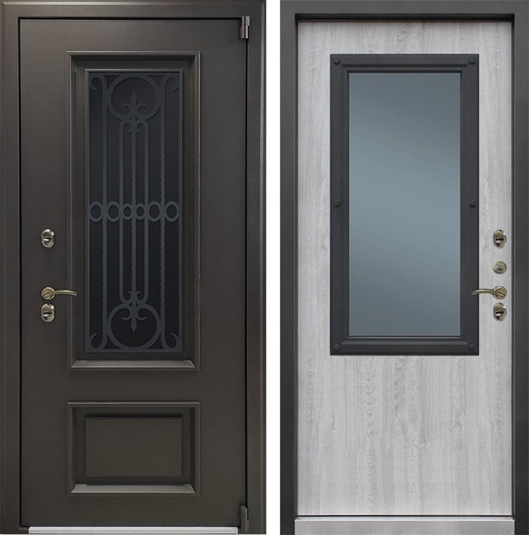 Входная металлическая дверь с терморазрывом Айсберг с ковкой, стеклопакетом Сосна белая 44494