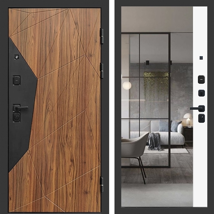 Входная дверь Авангард зеркало с фацетом Белый софт 47076