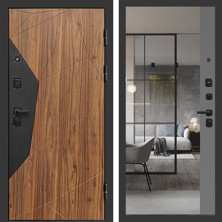 Входная дверь Авангард зеркало с фацетом Грей софт 47121