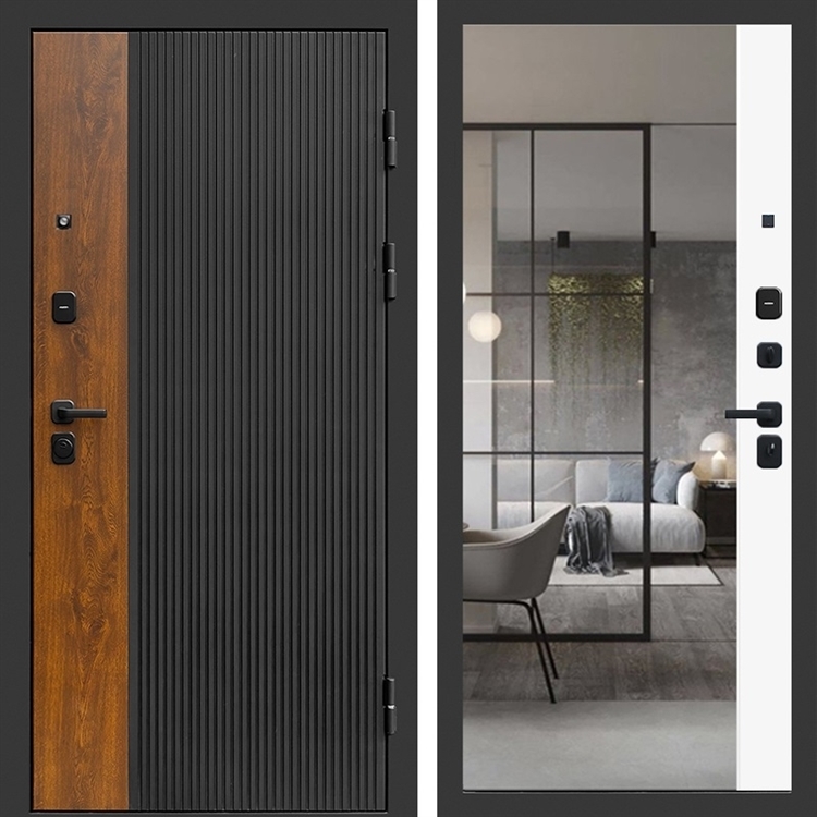 Входная дверь Престиж black с зеркалом фацет Белый софт 47403