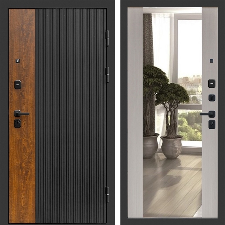 Входная дверь Престиж black фл-252 с зеркалом Лиственница 47393