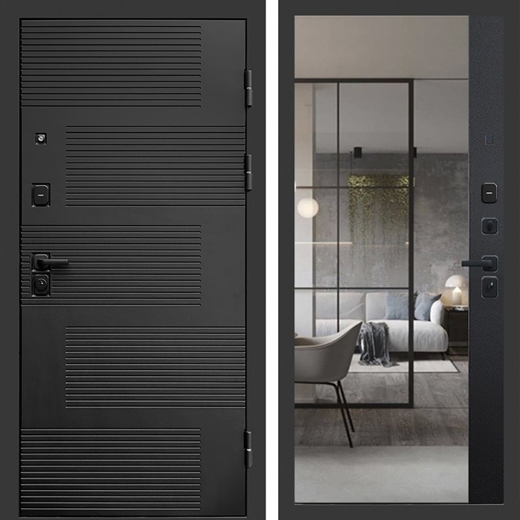 Входная дверь Фаворит с зеркалом фацет Черный кварц 47678