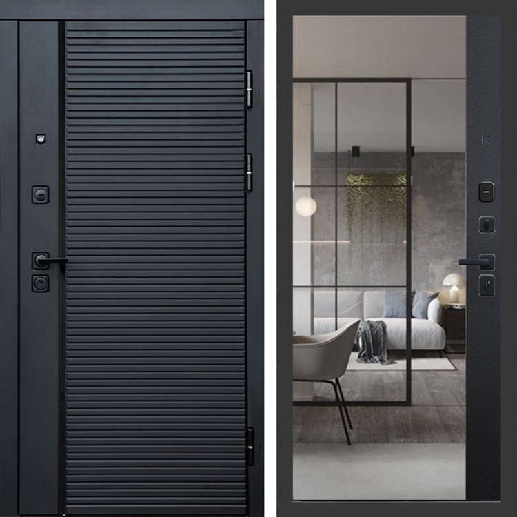 Входная дверь Феррони с зеркалом фацет Черный кварц 47746