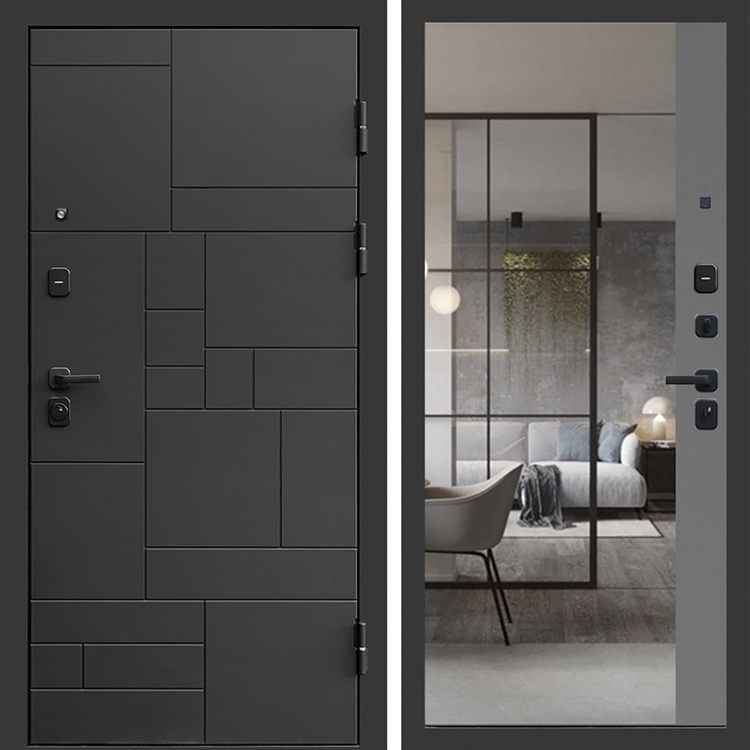 Входная дверь Квадро с зеркалом фацет Грей софт 47881