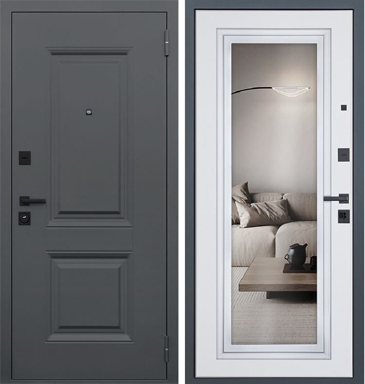 Входная дверь - Асд Интер с зеркалом Ясень белый снег 47086