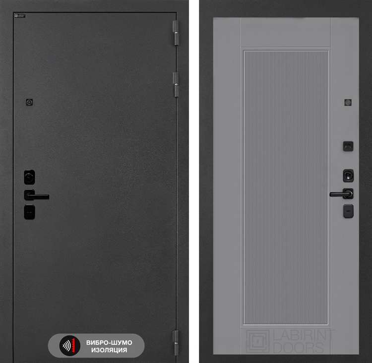 Входная металлическая дверь Лабиринт ACUSTIC 30 - Серый рельеф софт 48110
