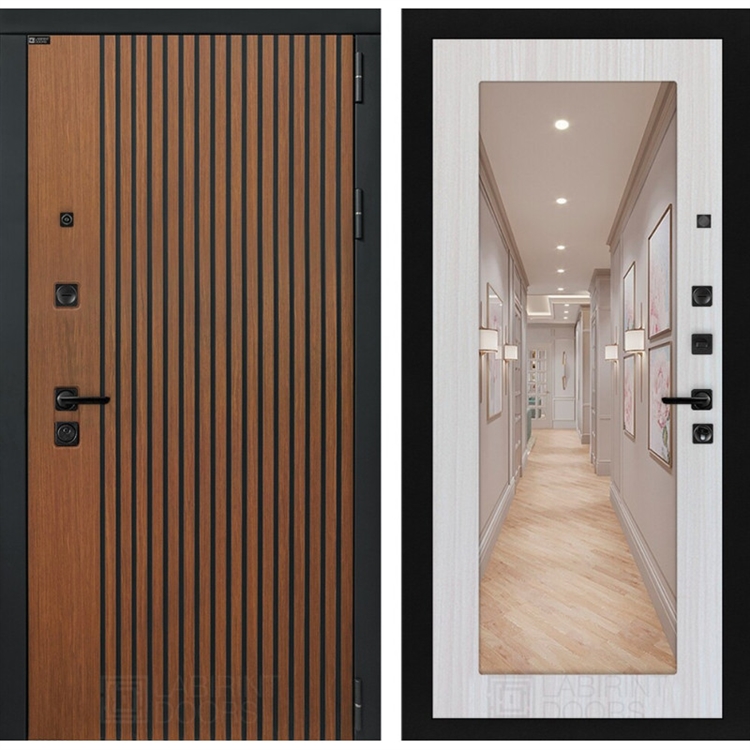 Входная металлическая дверь Лабиринт STORM с Зеркалом 18 - Сандал белый 4049894