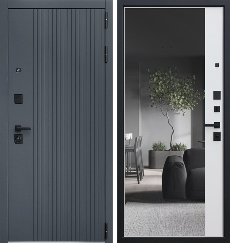 Входная дверь с большим зеркалом АСД Вертикаль - Капучино 48567